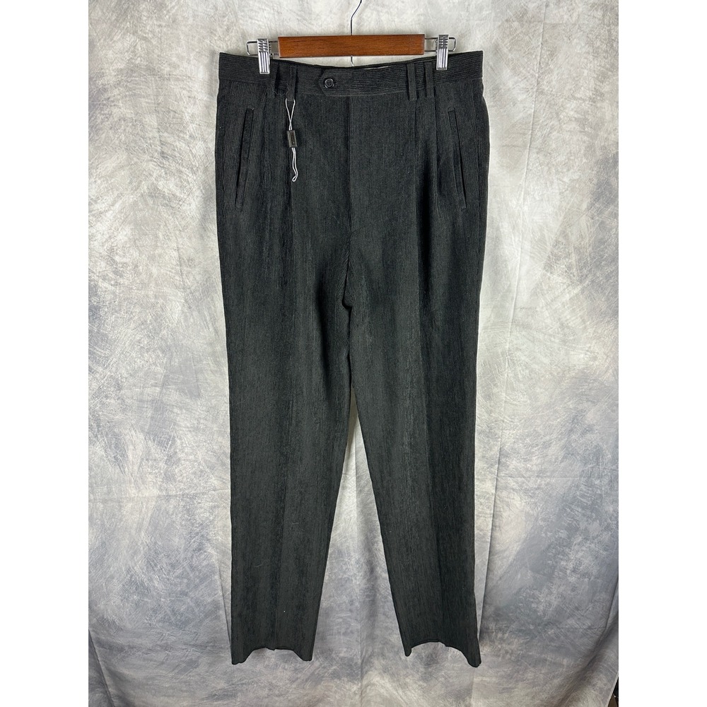NWOT St. Croix Mens Black Corduroy Wool Blend Trousers Made in Italy 34x31